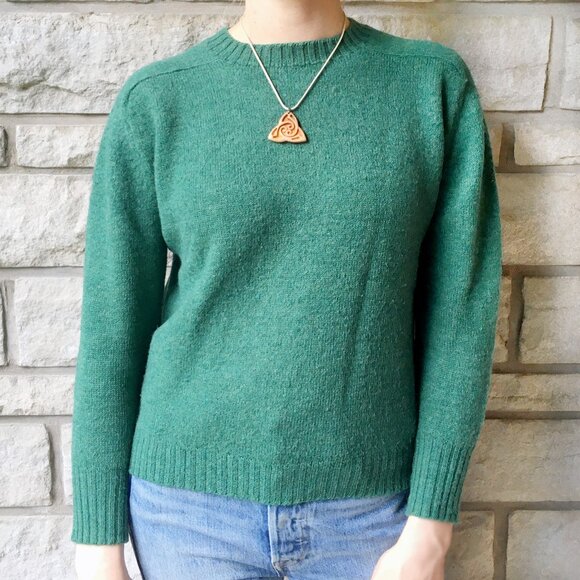 Vintage 60s Green Wool Crewneck Sweater - Picture 2 of 5